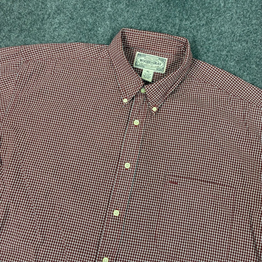 Woods‎ & Gray Men XL Red White Gingham Check Short Sleeve Button Down Shirt